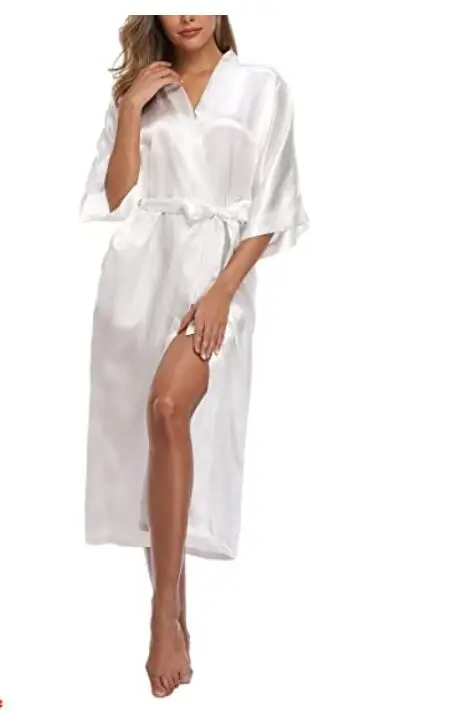 2021 New Satin Chiffon Robes Bridesmaid Robes Bride Robe Women Wedding Long Robe Bathrobe White Robe Satin Robe