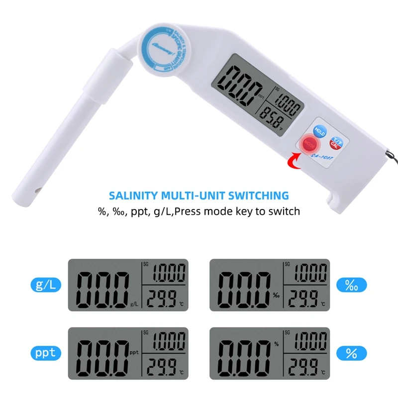 Portable Digital Folding Salinity Meter 1.000-1.032 S.G Specific Gravity Thermometer 0~42‰ SeaWater Quality Salt Level Checker