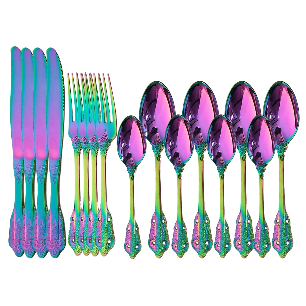 

304 Stainless Steel Tableware Set Rainbow Dinnerware Set Knife Fork Spoon Dinner set Luxury Vintage Cutlery Silverware Set