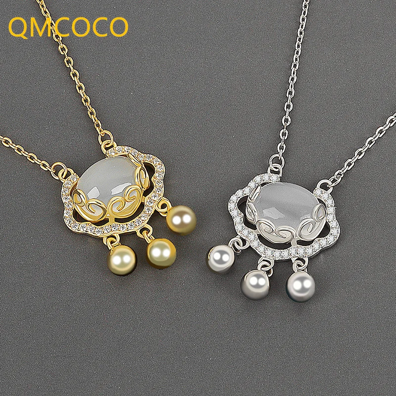 QMCOCO Silver Color Classic Creative Design Vintage Longevity Lock Necklace Pendant Woman Simple Fine Jewelry Bitrhday Gifts