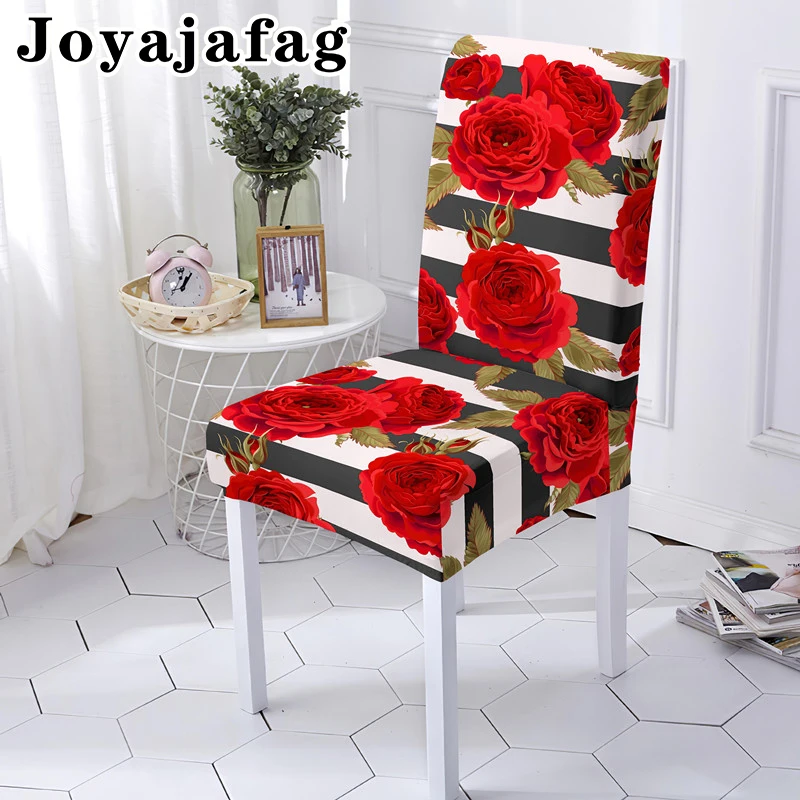 Red Rose Elastic Chair Cover Dust Proof Office Seat Covers Case Flowers Print For Kitchen Banquet Living Room Decoration