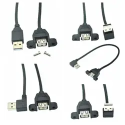 90 Degree Up & Down & Left & Right Angled USB 2.0 A Male Connector to Female Extension Cable With Panel Mount Hole 25cm 50cm