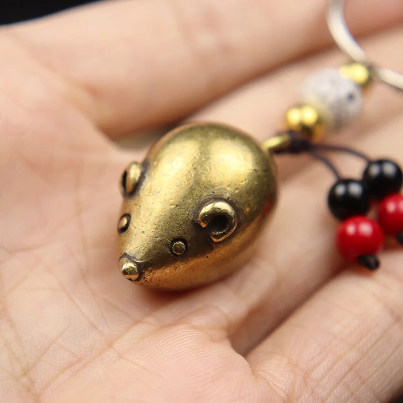 Vintage Brass Fatty Rat Figures Keychains Lanyard Pendants Small Cute Mouse Car Key Chains Hangings Trinkets Funny Child\'s Gifts