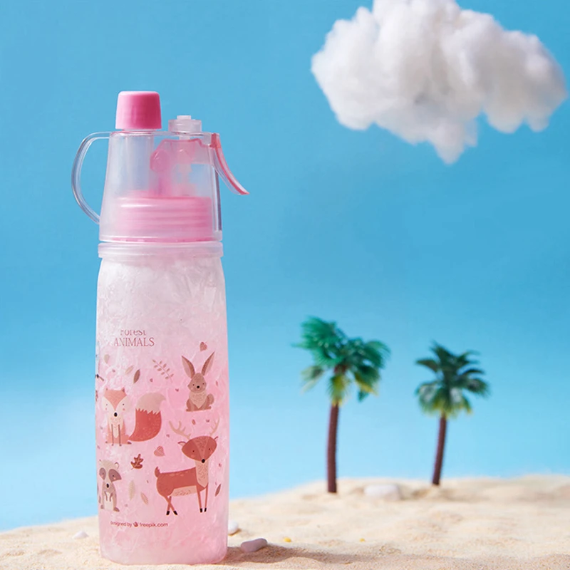 400ml Cartoon Children Drinking Glass Spray Double-layer Cooling Sports Water Bottle Portable Outdoor Water Cup