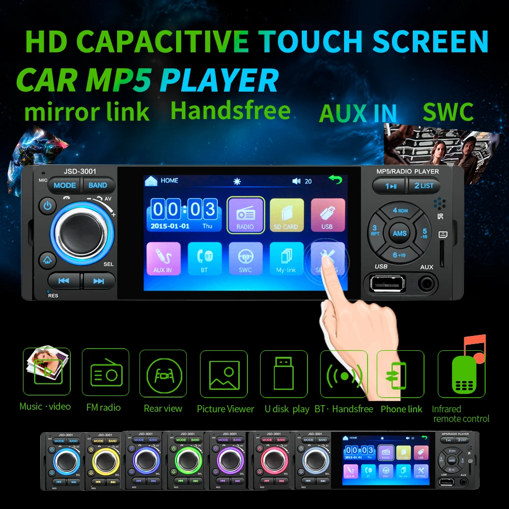 Eunavi 1DIN 4.1 Touch Screen MP5/MP4 Car Multimedia Player GPS WIFI Bluetooth Mirror Link FM Radio Stereo