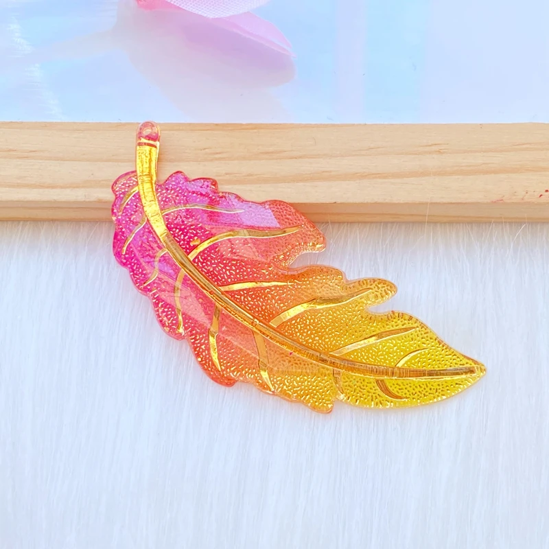 8pPcs Resin Colorful Leaf Flat Back Rhinestone Colored Feathers Applique DIY Wedding 1 Hole Ornament Craft