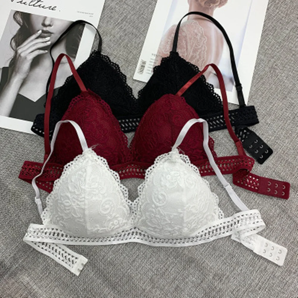 

Sexy Lace Bra Women Comfortable Gathering No Steel Ring Triangle Cup Underwear Thin Ladies Bra