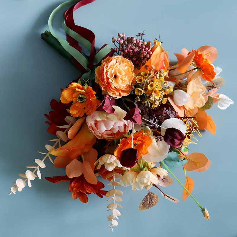 Wedding Bouquet Burgundy with Orange Bridal Bouquets Wedding Accessories 40*55cm Latest Style