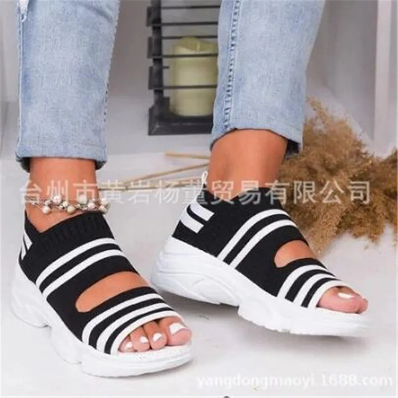 

Wedges Shoes For Women High Heels Sandals Summer Shoes Stretch Fabric Elastic band Slip On 3-5CM High Heels Round Toe black