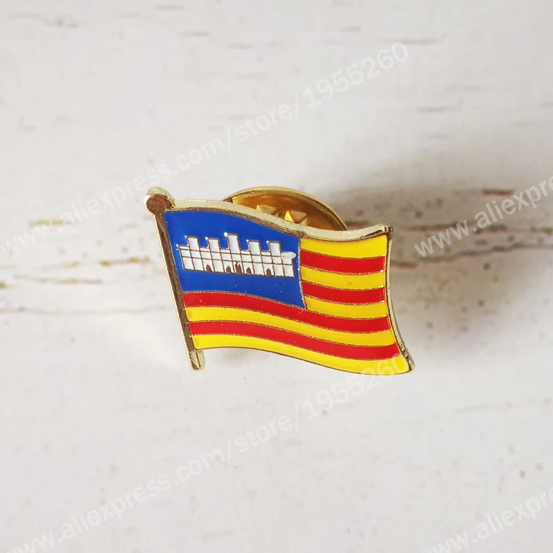 Balearic Flag Lapel Pins Spain Provincial Nationalities Region Brooch Crystal Epoxy Metal Enamel Badge