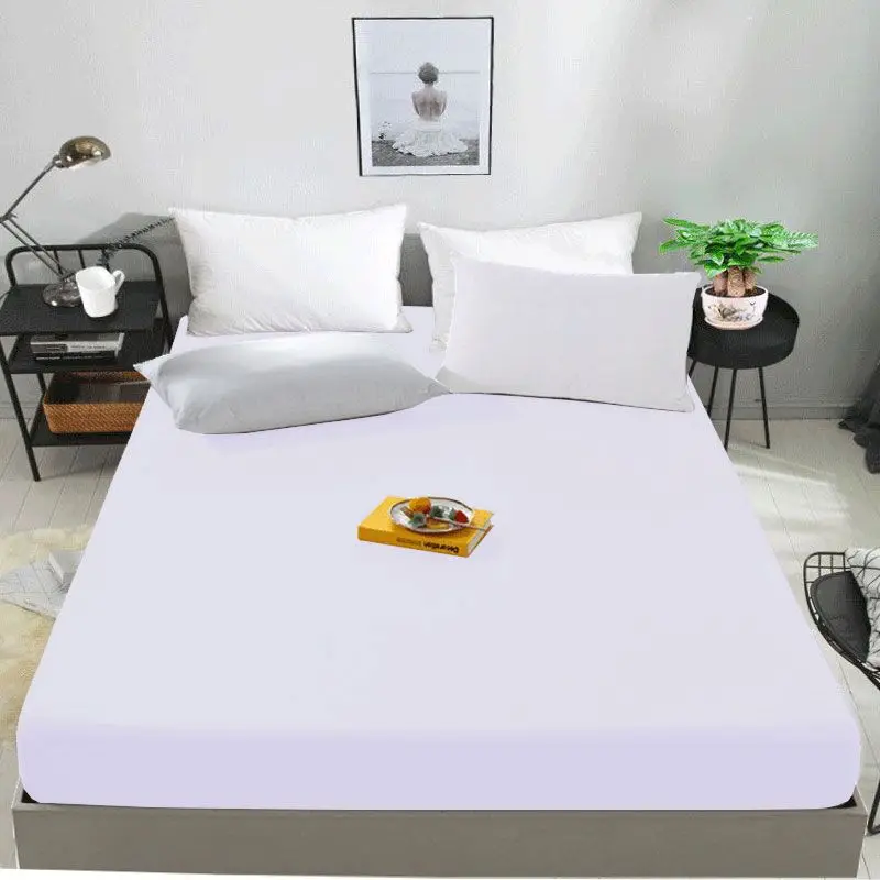 

1Pc 100% Cotton Fitted Sheet Reactive Solid Colour Mattress Cover Adjustable Natural Four Corners With Elastic Band Bed Sheet