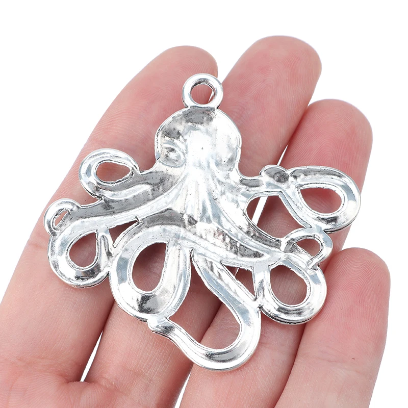 5pcs Tibetan Silver Large Octopus Squid Charms Pendants for Necklace Jewelry Making Findings 59x57mm