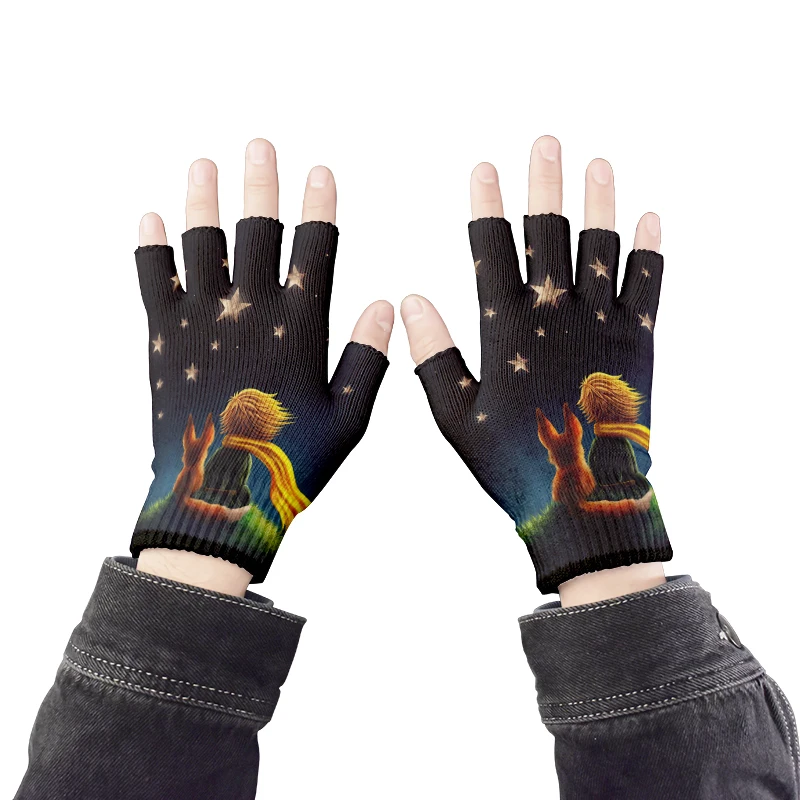 Gants sans doigts de dessin animé 3D pour adultes, impression petit prince ogo, renard mignon rose, gants de cyclisme unisexes coupe-vent demi-doigts