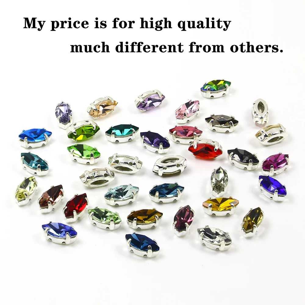 10*5mm Horse Eye Glass cristal Rhinestones With Claw Sew On rhinestone appliques Strass glitter stones For needlework Clothes