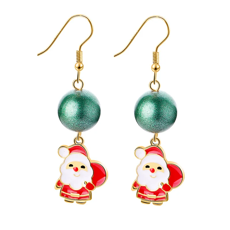 12pcs/lot New Popular Winter Christmas Green Ball-Shaped Red Clothes Santa Claus Earrings For Gifts