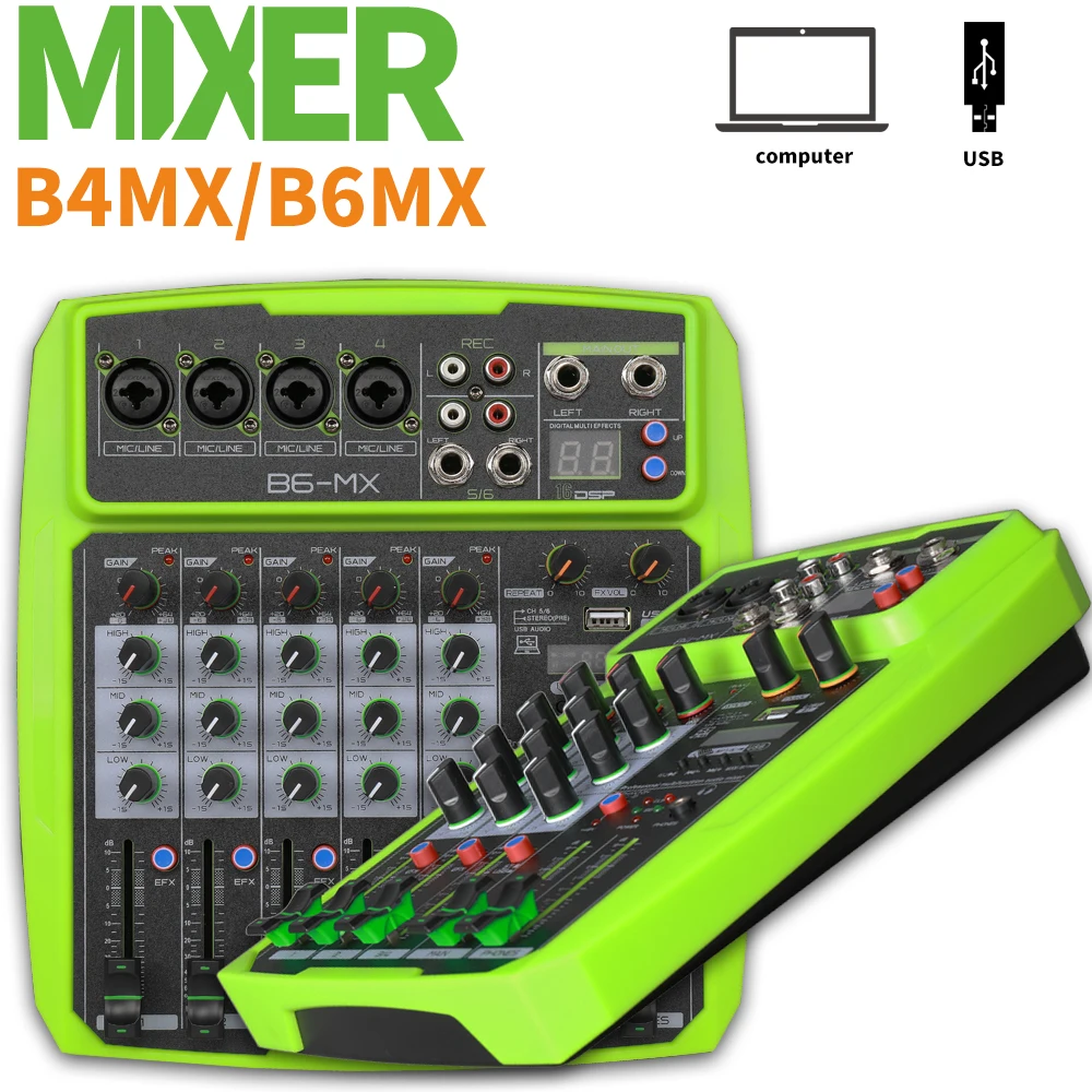 B-MX 4/6-channel mixer outdoor conference audio USB Bluetooth reverb audio processor K song live with sound card Sound mixer