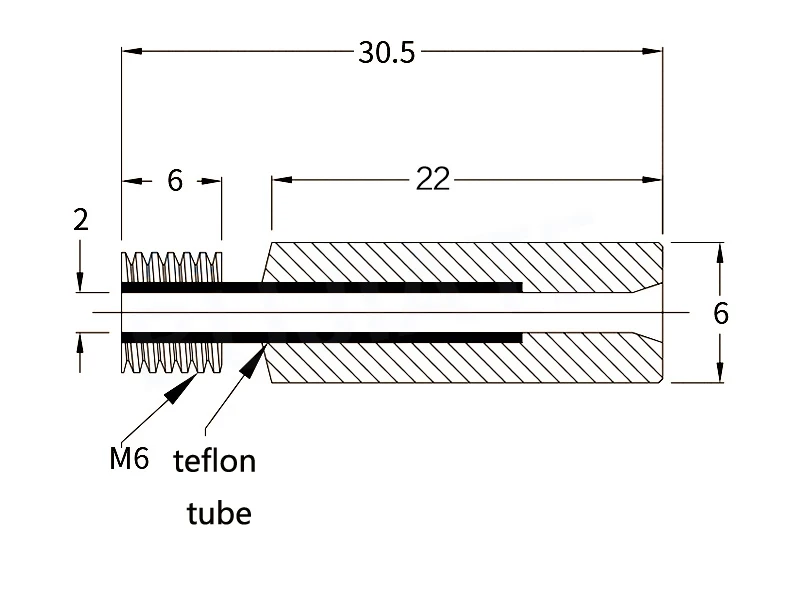3D Printer Thermal Barrier Throat M6x30mm PTFE Inside Stainless Feed Tube Nozzle Throat For 1.75mm MK8