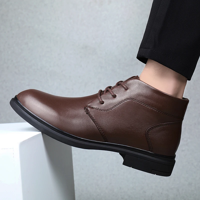 Male Down Winter Keep Warm Thickening Middle Age Man Cotton-padded Shoes Formal Shoes High-top Genuine Leather Business Shoes