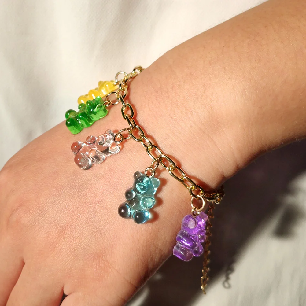 Cartoon Regenbogen Farbe Gummibärchen Charms Armbänder für Frauen Nette Mädchen Mode Transparenten Harz Bär Armband Hand Schmuck Geschenk