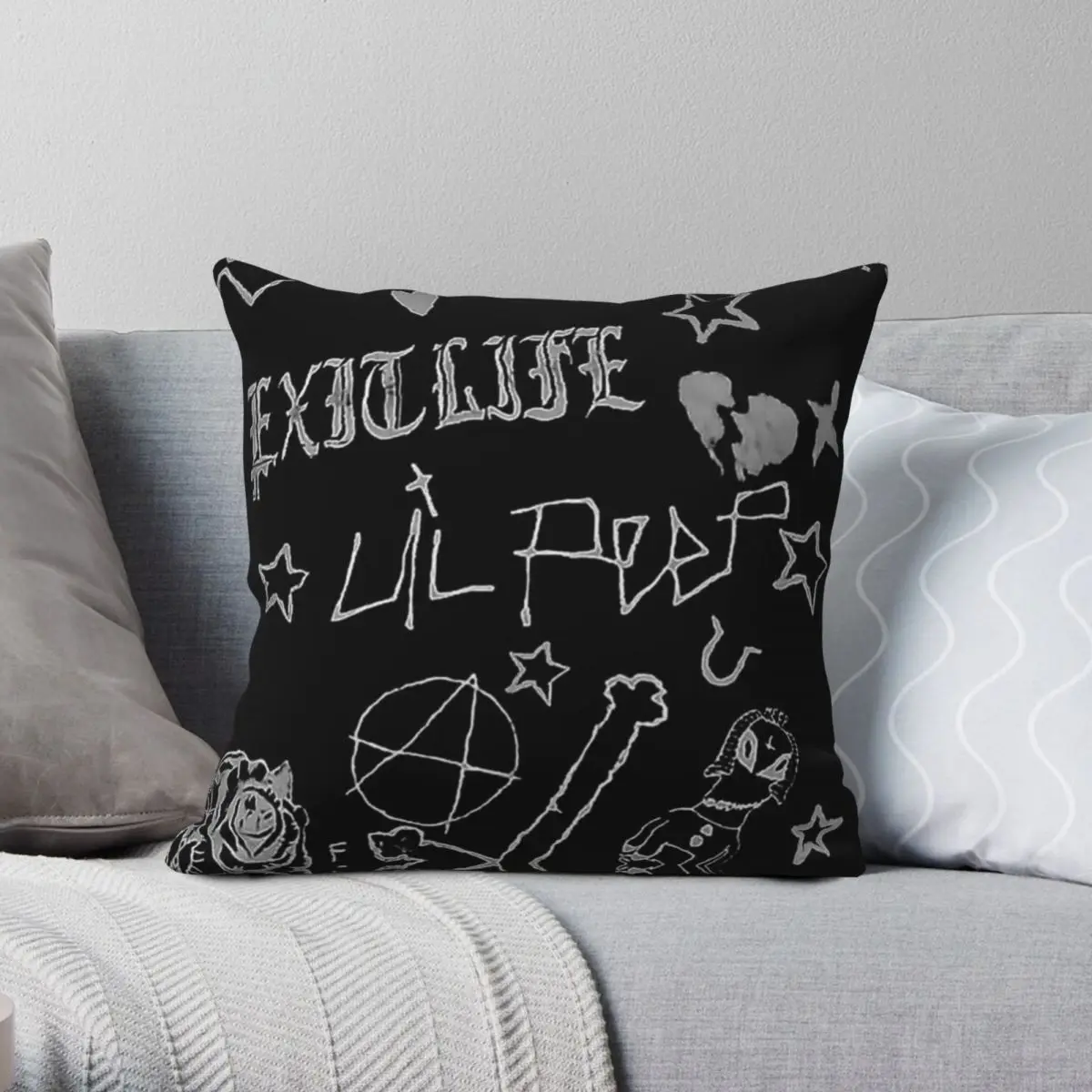 Lil Peep Tattoo Pack Compilation Square Pillowcase Polyester Linen Velvet Printed Zip Decor Pillow Case Home Cushion Cover