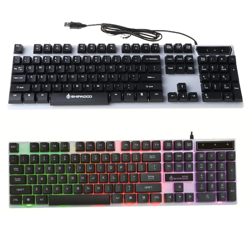 USB Computer Wired Keyboard Colorful Backlit Game Rainbow Glow Floating Button