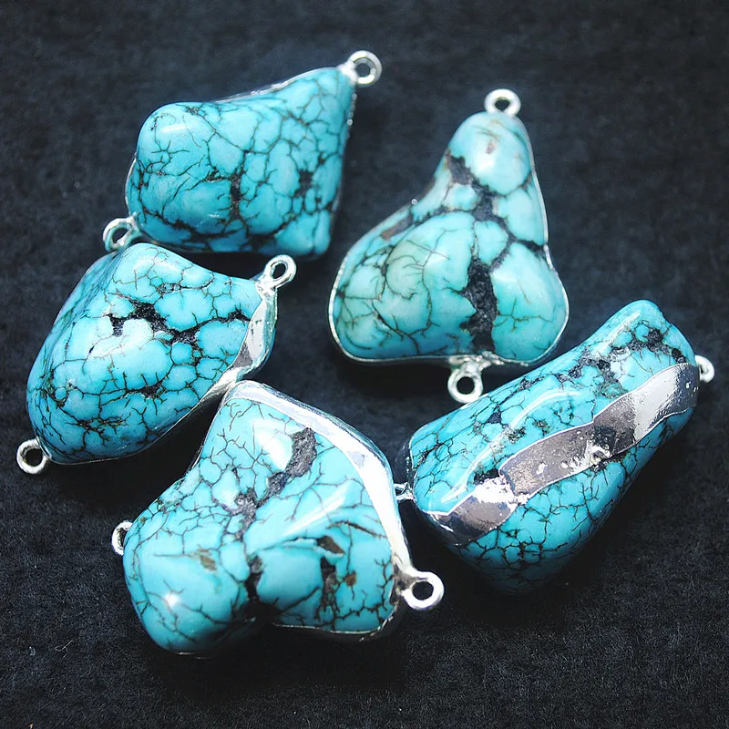 4PC Nature Blue Turquoise Stone Connectors With Golden Or Silver Plated For Women Bracelets Making Accessories Top Selling Items