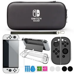 Tempered Film Glass JoyCon Silicone Case Thumb Grip Caps PC Crystal Hard Cover Shell Pouch For Nintendo Switch OLED Accessories