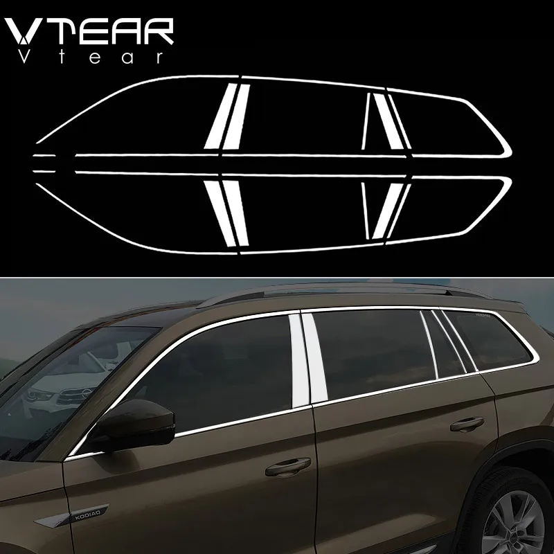 Vtear dla Skoda Kodiaq akcesoria chromowana osłona okna ze stali nierdzewnej chromowane części do stylizacji samochodu 2019 2020 2021