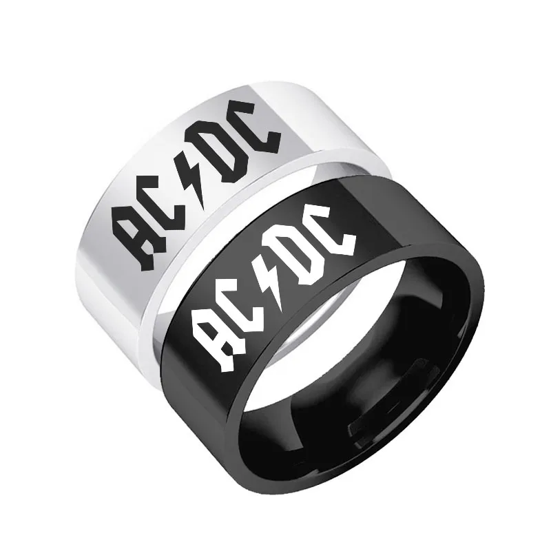 Fashion Trendy Retro Rock Band AC/DC Ring Stainless Steel Street Party Halloween Ring for Men and Women Rock/Punk Jewelry Gifts