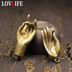 Retro Antique Copper Buddha Hand Lucky Pendants Jewelry Men Car Keychain Necklace Pendant Feng Shui Decorations Ornaments Crafts