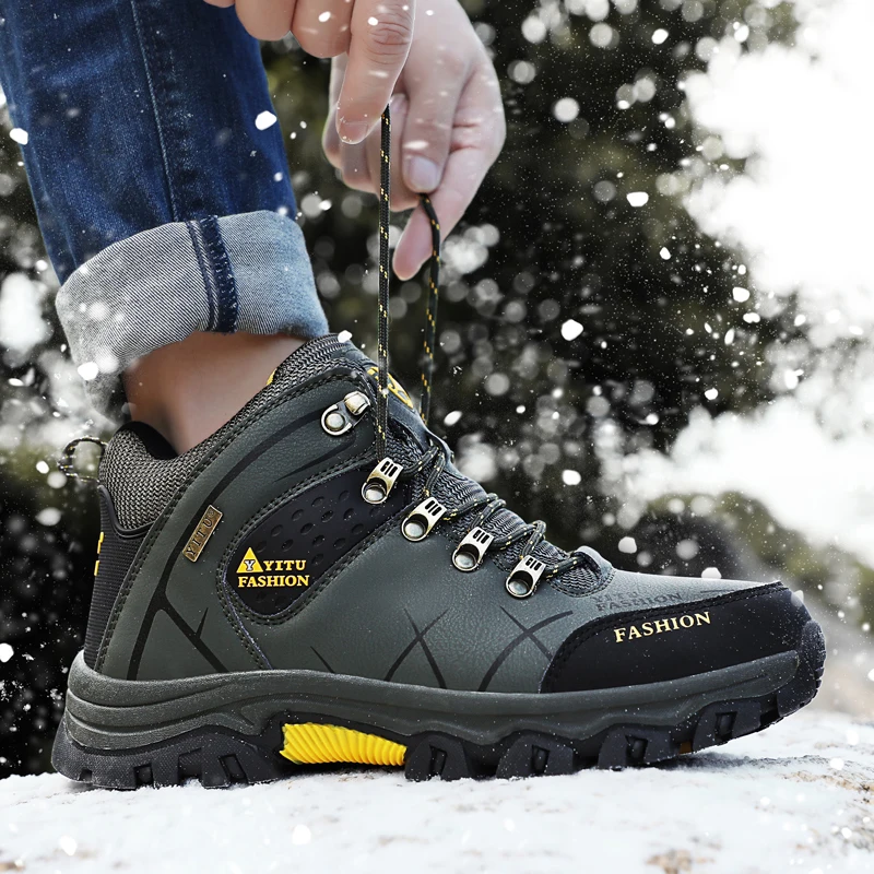 Men Snow Boots Waterproof Non-slip Sneakers Warm Boots Outdoor Hiking Boots Rubber Wear-resistant Work Shoes Size 39-47