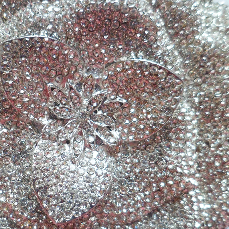 13 Colors Silver Metal Flower Evening Clutch Wedding Purse Luxury Diamond Purse Female Floral Shape Bridal Shoulder Handbags