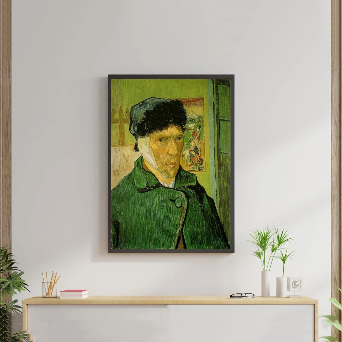 Self Portrait with Bandaged Ear, at Arles (1889) by Vincent Van Gogh Masterpiece Reproduction Poster Canvas Picture Print