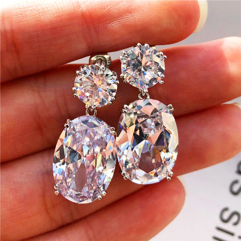 New Fashion Big Zircon Earrings Ladies Elegant Simple Earrings Blue Red Pendant Earrings Popular Jewelry