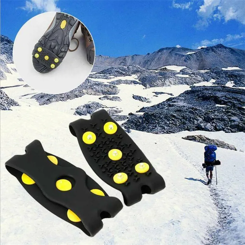 1 Pair 5-Stud Snow Ice Claw Climbing Anti Slip Spikes Grips Crampon Cleats Shoes Cover for Women Men Boots Cover Size 35-43