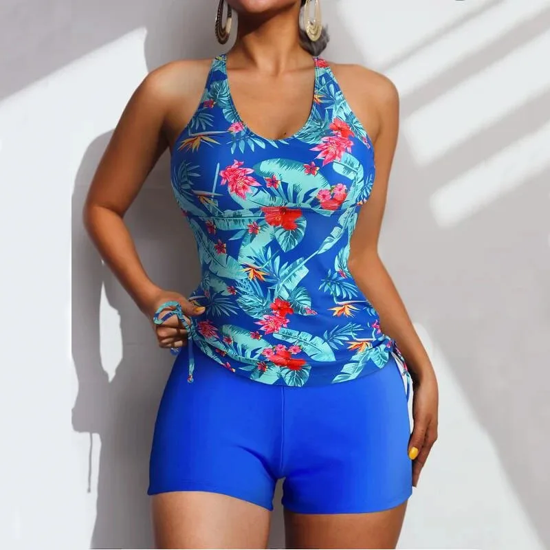 BLESSKISS 2023 2 Pieces Swimwear Women Plus Size Tankini Swimsuits Set With Shorts Swim Wear Printed Floral Bathing Suit