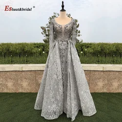 Luxury Lace Evening Dress for Women 2024 O Neck Long Sleeves Mermaid Crystal Arabic Formal Prom Wedding Party Gowns Customized