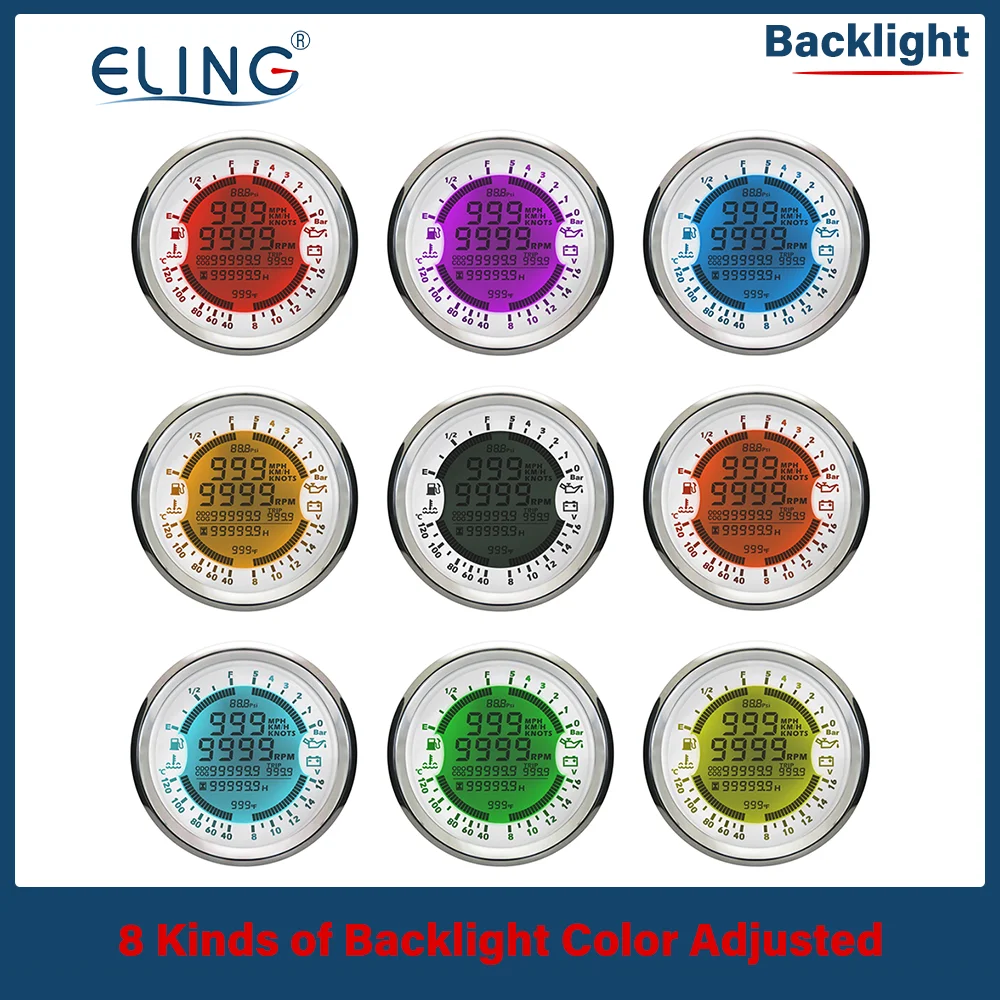 

ELING 85mm 6in1 Multi-functional GPS Speedometer Tachometer Water Temp Fuel Level Oil Pressure 0-5Bar 0-10Bar Volt 12V 24V