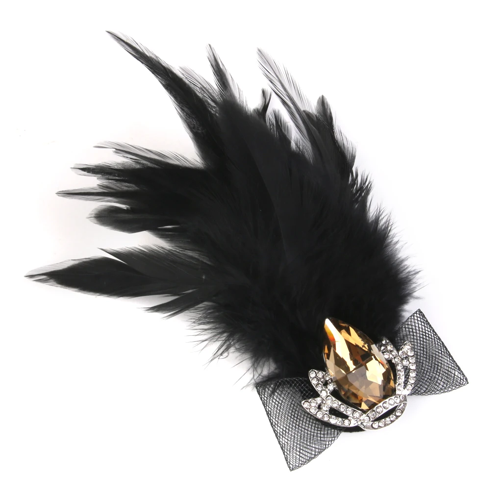 Fashion Jewelry Vintage Brooch Pins Black Feather Crystal Crown Brooch Pin for Jeans Waist Dress Party Fancy Costume Accessory