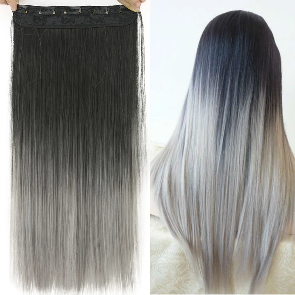 Soowee 60cm Synthetic Hair Straight Black To Ombre Hair 5 Clip In Hair Extensions Hairpiece False Hair on Hairpins for Women