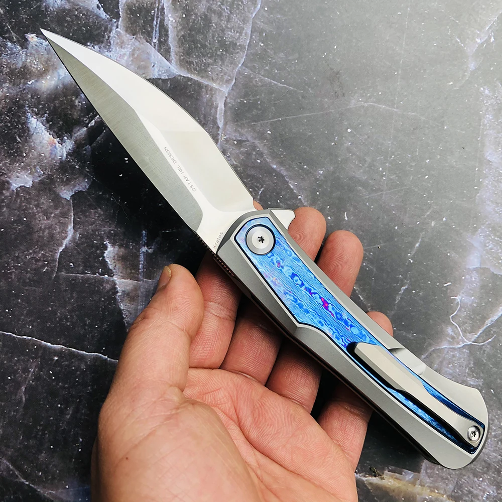 Kansept Timascus Kratos K1024A3 Flipper Pocket Folding Knife 3.79'' S35VN Blade with Titanium Handle for Tactical Camping EDC