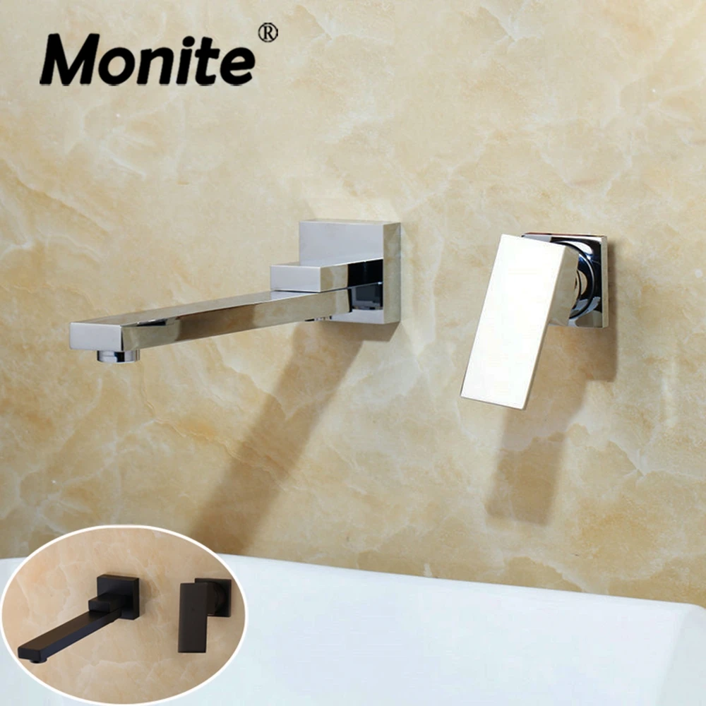 Monite Matte Black Bathroom Bathtub Shower Faucet Wall Mounted Soild Brass Chrome Swivel Spout Mixer Tap 2 Pcs Faucets Mixer Tap