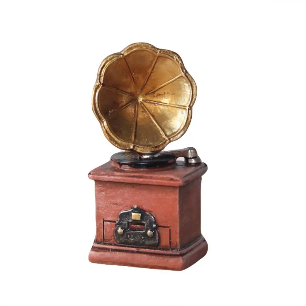 Retro Phonograph Typewriter Figurine Mini Sculpture Art Craft Table Decoration