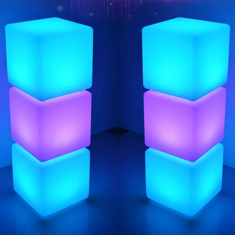 Glowing Cube Square Stool LED Light Cube Seat Chair Waterproof Rechargeable Lighting Sitting Stool Multipurpose Lighting K0AA