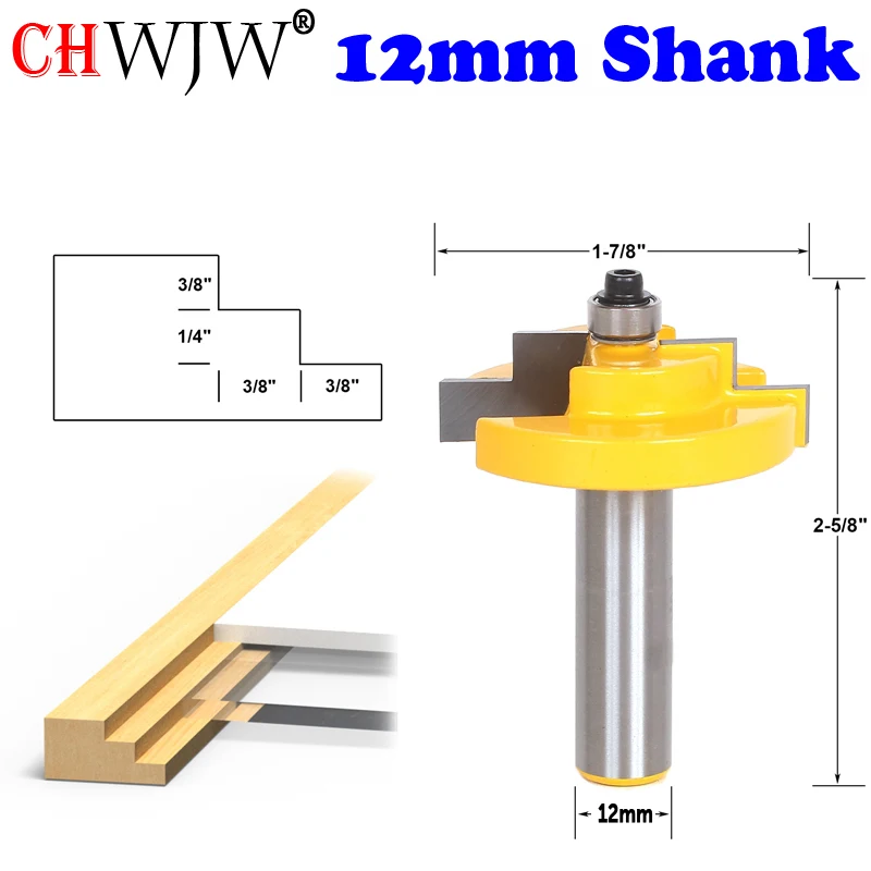 CHWJW 1-3PC 12mm 12.7mm Shank Stepped Rabbet Picture Frame Molding Router Bits - Complete Set Tenon Cutter for Woodworking Tools