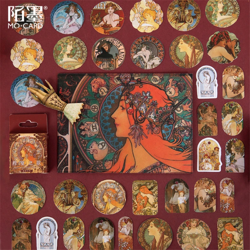 45pcs Alfons Mucha Stationery Sticker Kawaii Stickers Paper Adhesive Stickers DIY Scrapbooking Diary Photos Albums