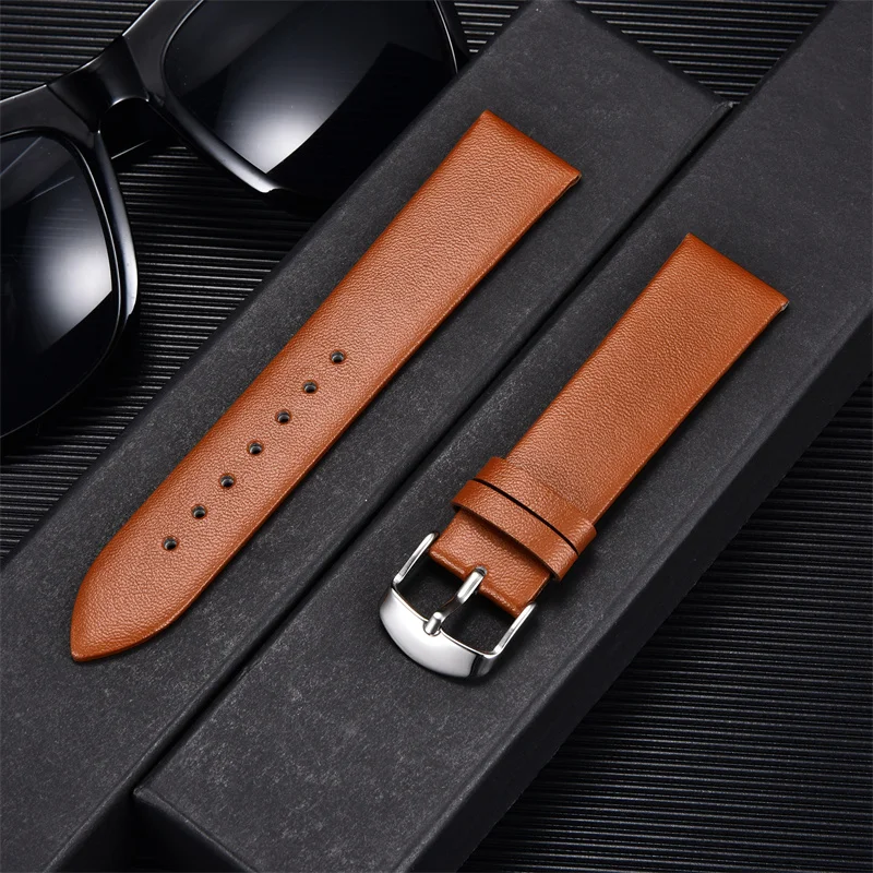 Ultra-thin Soft Calfskin Leather Watch Straps 16mm 18mm 20mm 22mm Watch Accessories Women Men Simple Business Watchbands