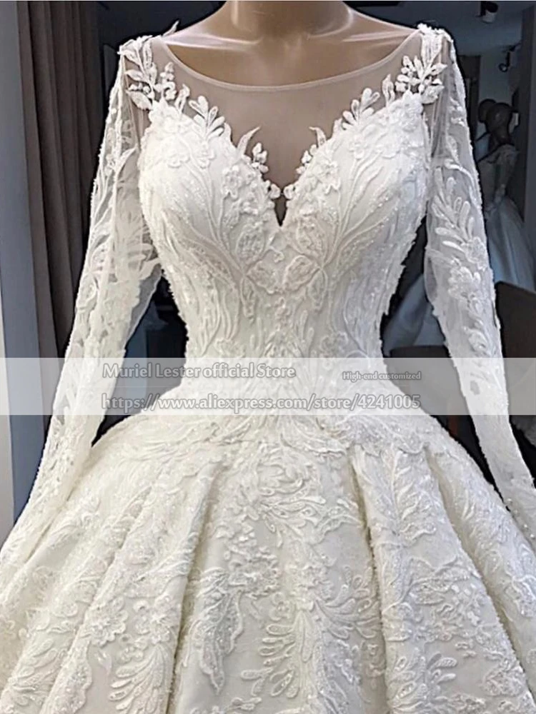 Robe De mariée en dentelle romantique, avec des Appliques De perles, bouton au dos, ligne A, manches longues, style Boho, blanche