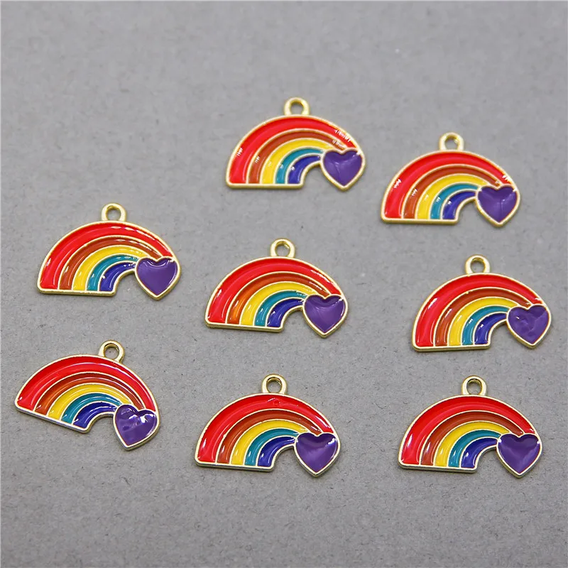 50pcs 24*17mm Fashion Rainbow Earrings for Women Cute Gold  Hanging Drop Earrings DIY Necklaces Bracelets Jewelry Accessories