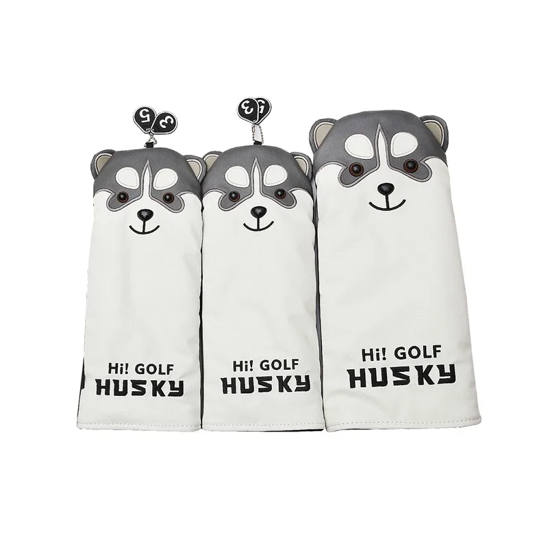 1 pc Husky Golf Driver Head Cover Cartoon Animal #1 #3 #5 #7 Woods PU Leather HeadCover Blade Mallet Putter cover Iron Covers